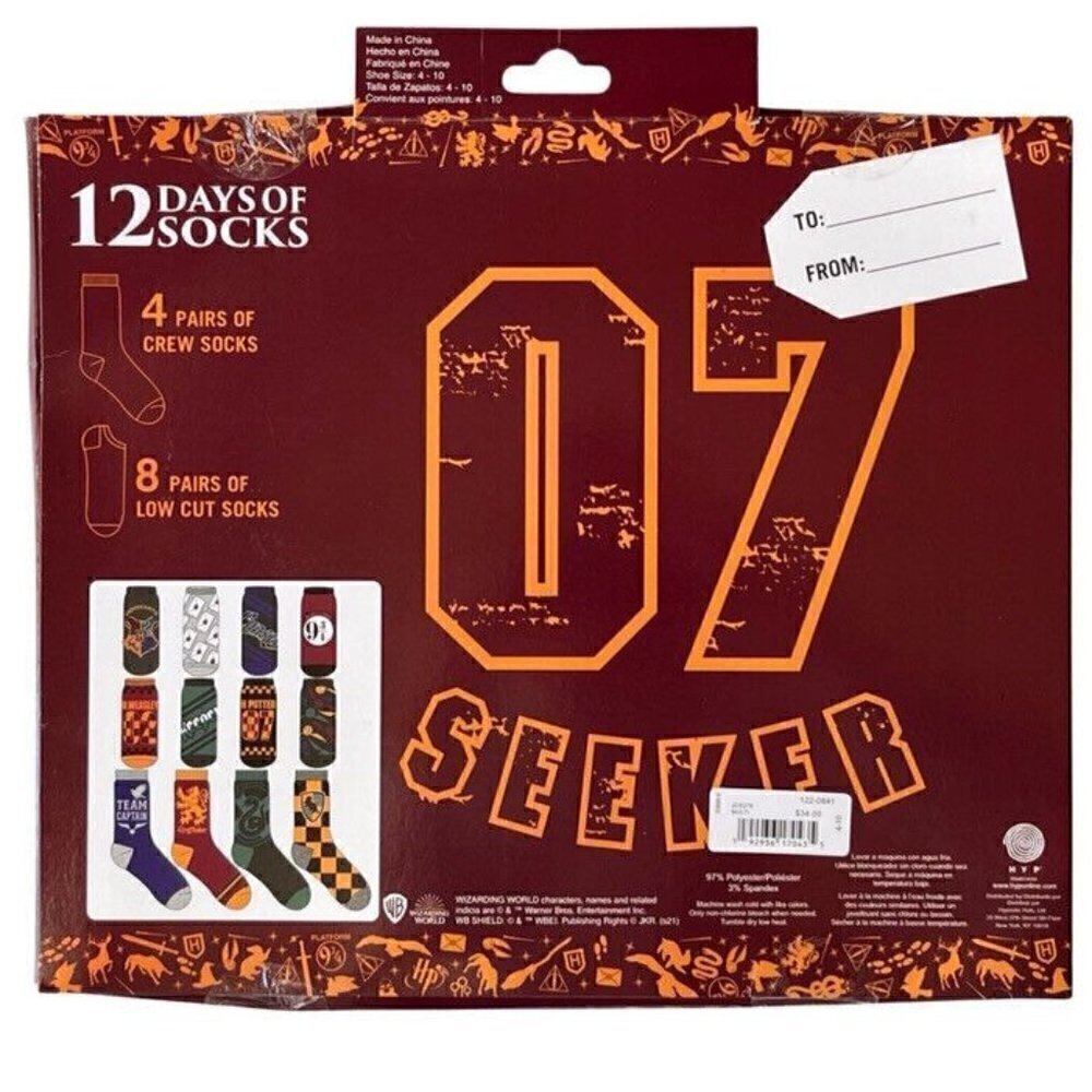 Harry Potter 12 Days Of Socks Crew & Low Cut Socks Shoe Size 4-10 - Picture 10 of 11